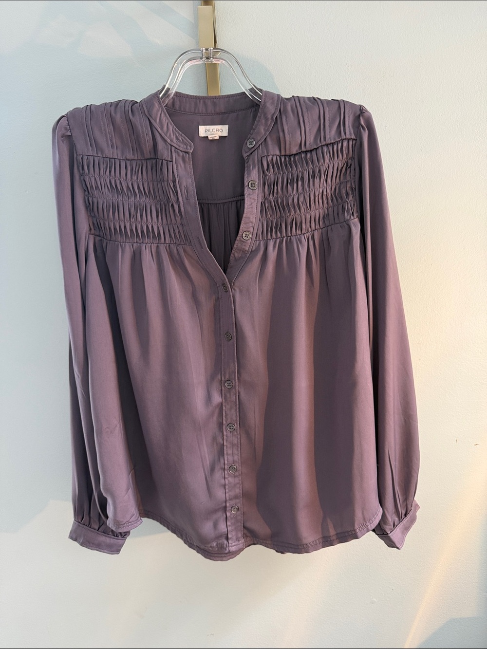 Pilcro Lavender Smocked Yoke Button-Down Blouse